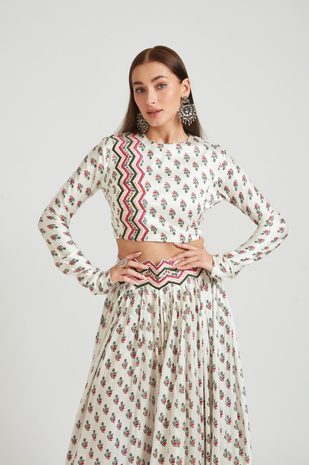 Neerus White silk embellished lehenga choli set - back view