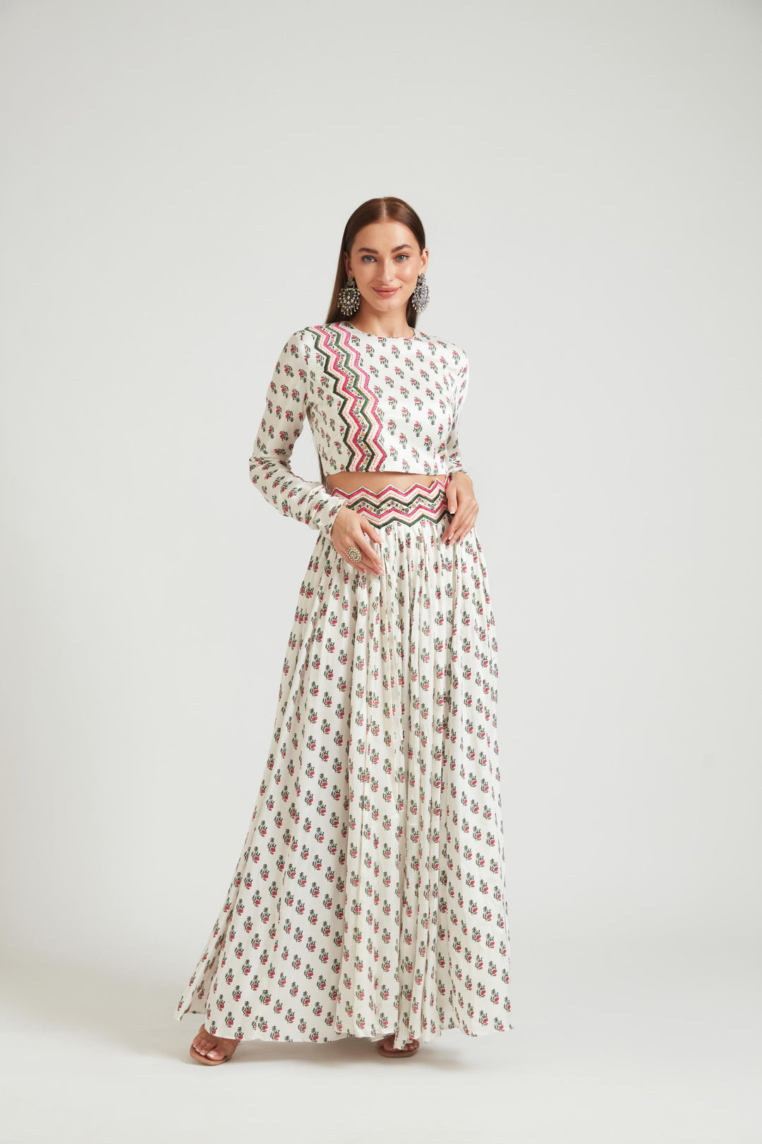 Neerus White silk embellished lehenga choli set - detail view 1