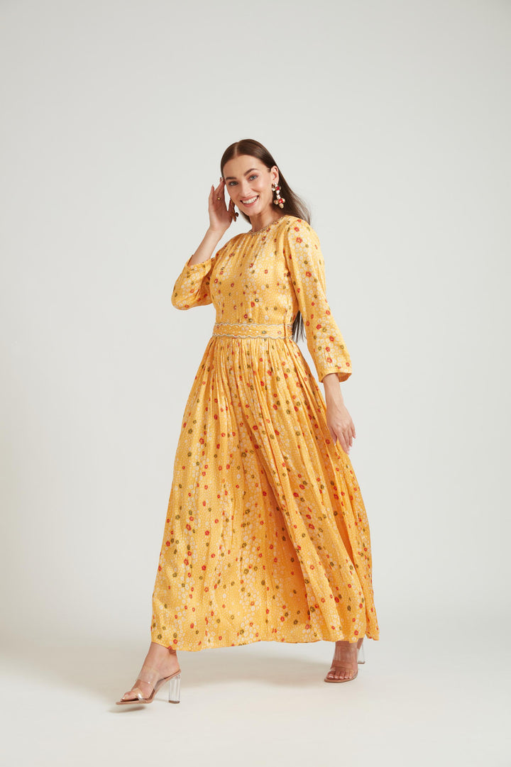 Neerus Yellow Color Satin Fabric Jump Suit