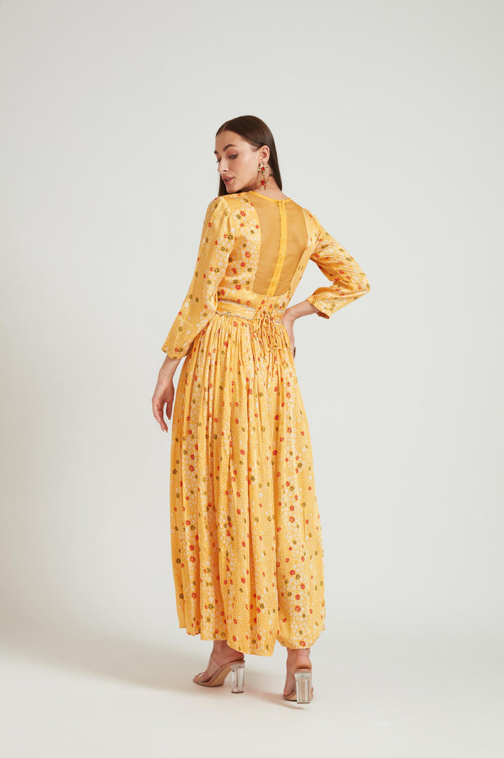 Neerus Yellow Color Satin Fabric Jump Suit