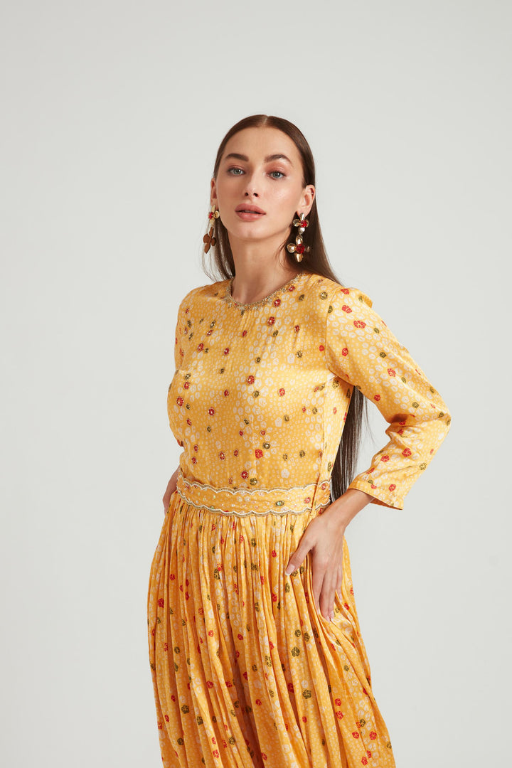 Neerus Yellow Color Satin Fabric Jump Suit