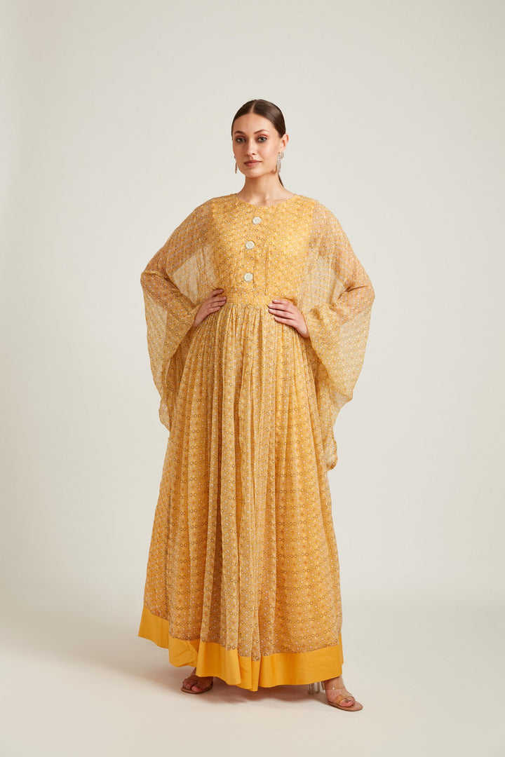 Neerus Mustard Color Georgette Fabric Gown