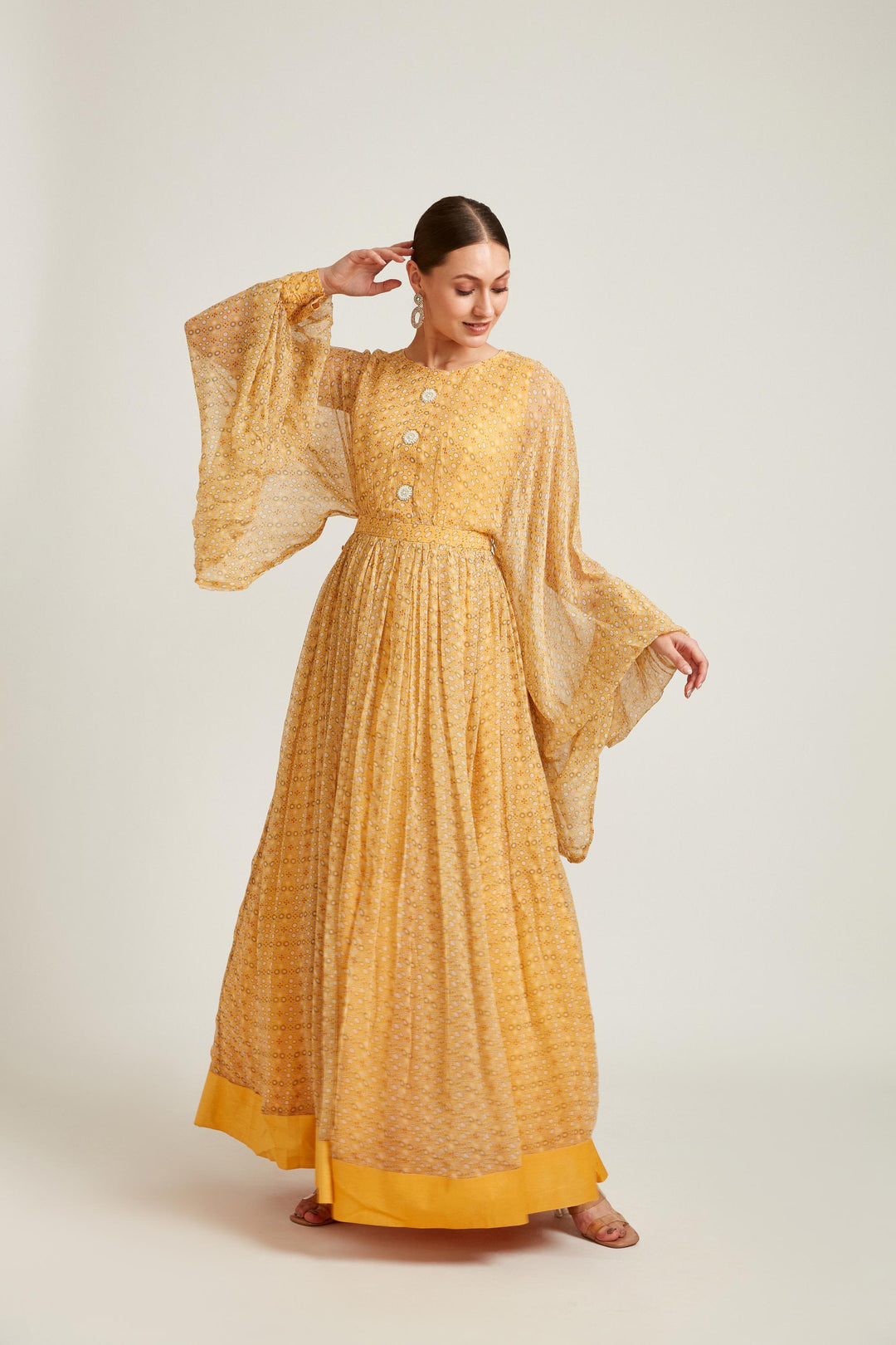Neerus Mustard Color Georgette Fabric Gown