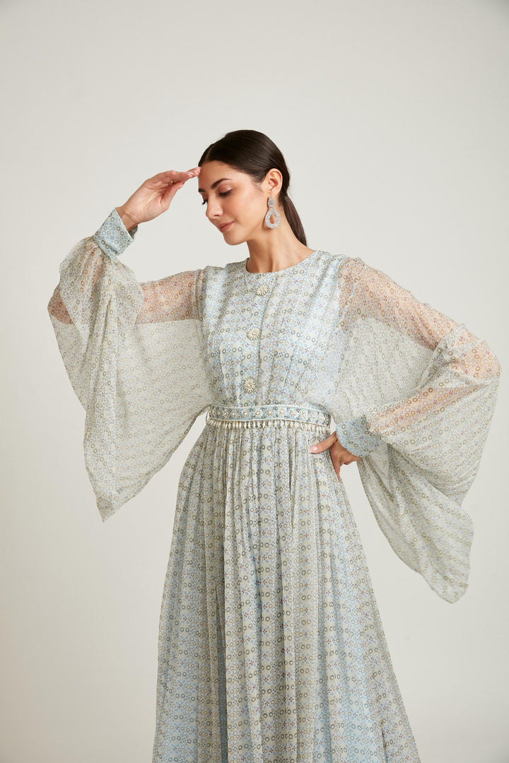 Neerus Aqua Color Georgette Fabric Salwar Kameez