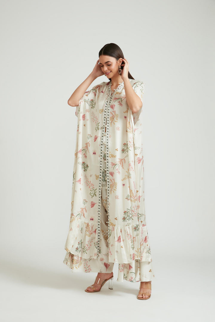 Neerus Cream Color Silk Fabric Kurta Set