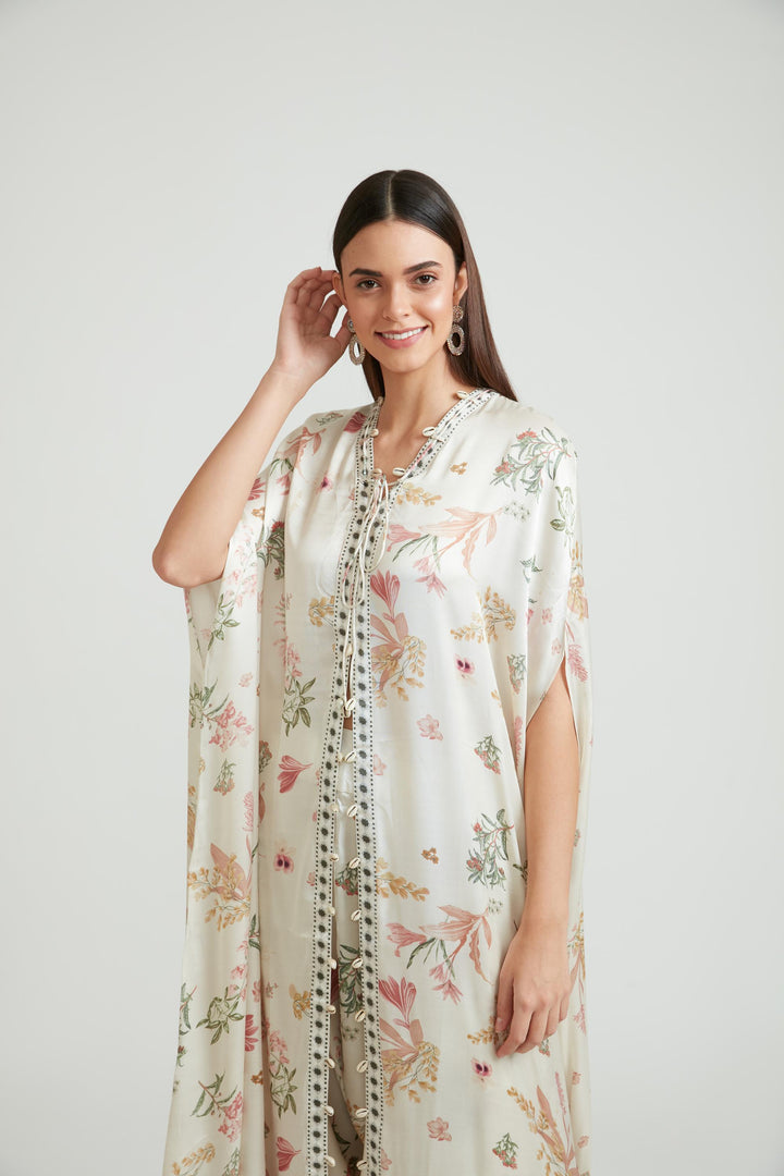 Neerus Cream Color Silk Fabric Kurta Set