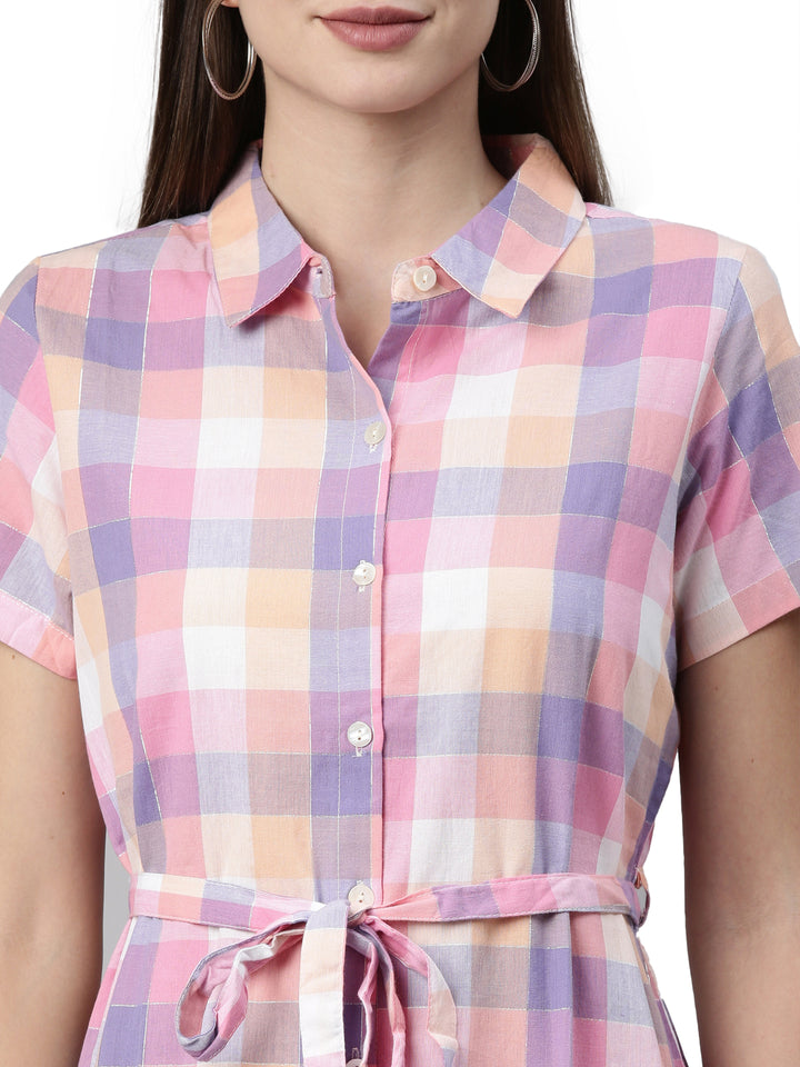 Neerus Pink cotton printed kurti - back view