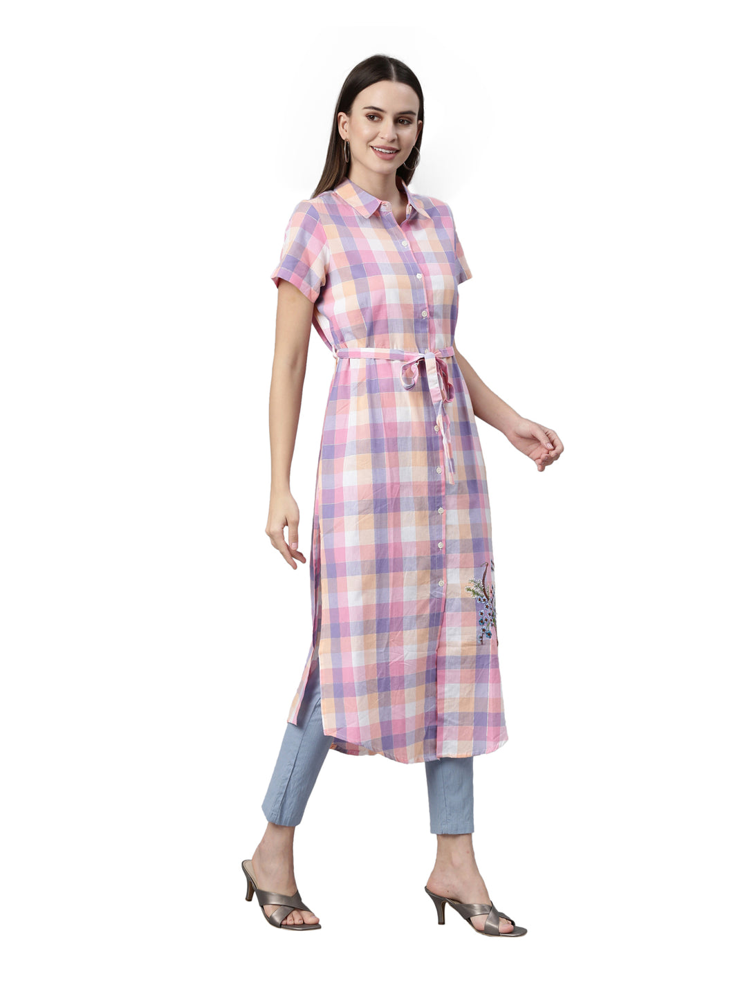 Neerus Pink cotton printed kurti - detail view 1
