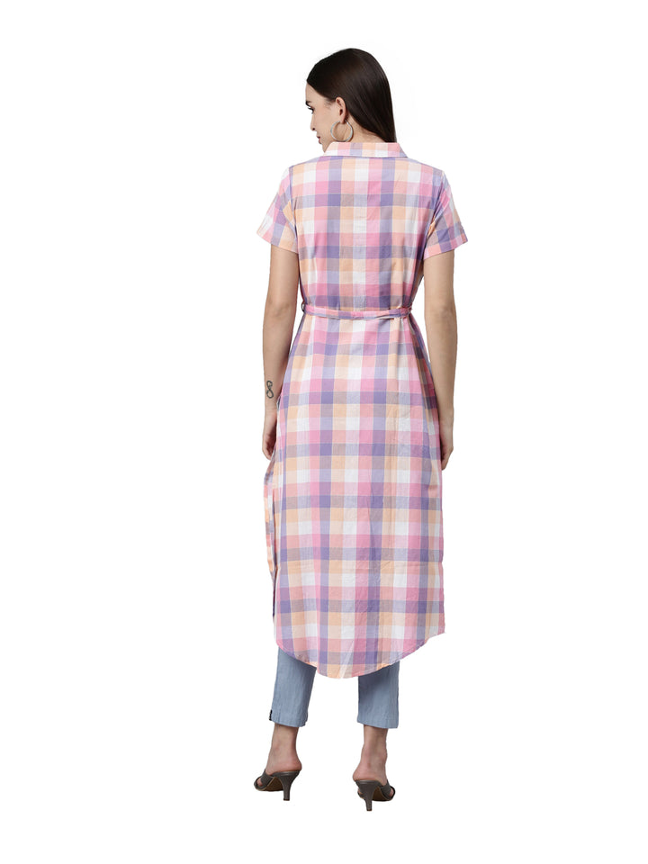 Neerus Pink cotton printed kurti - detail view 2