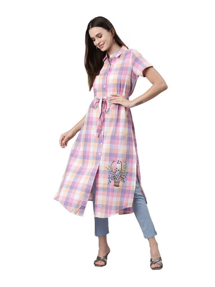 Neerus Pink cotton printed kurti - detail view 3
