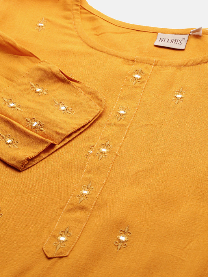 Neerus Yellow Embroidered Straight Kurta