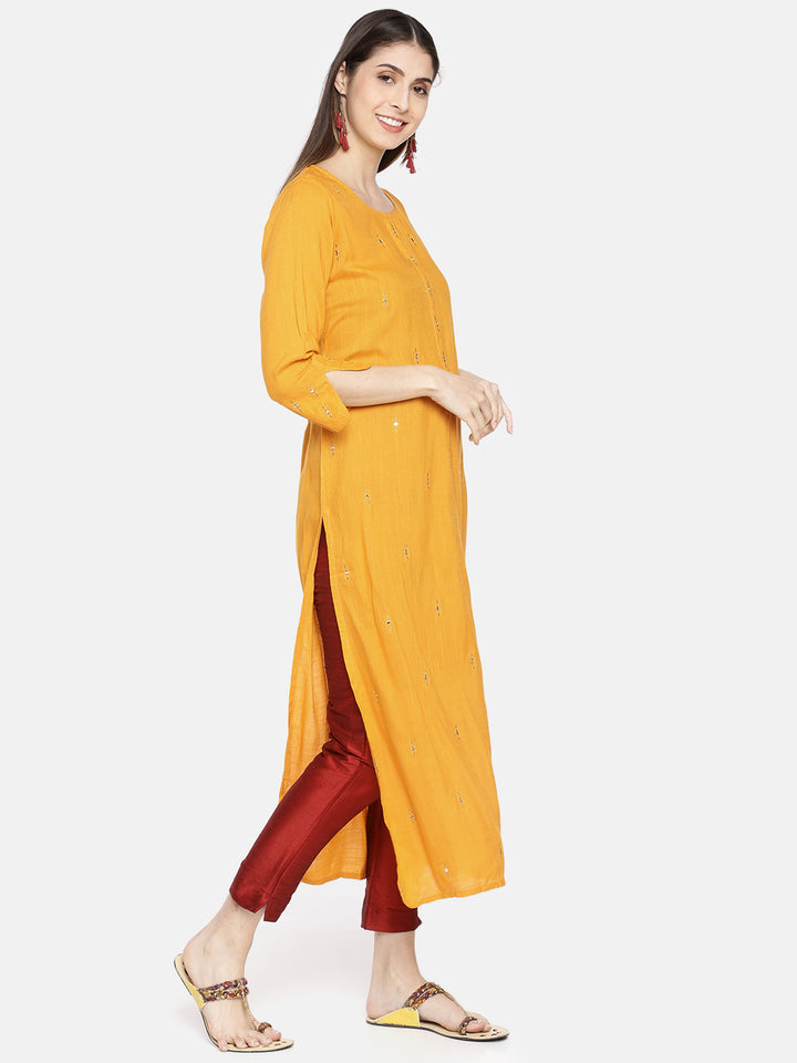 Neerus Yellow Embroidered Straight Kurta