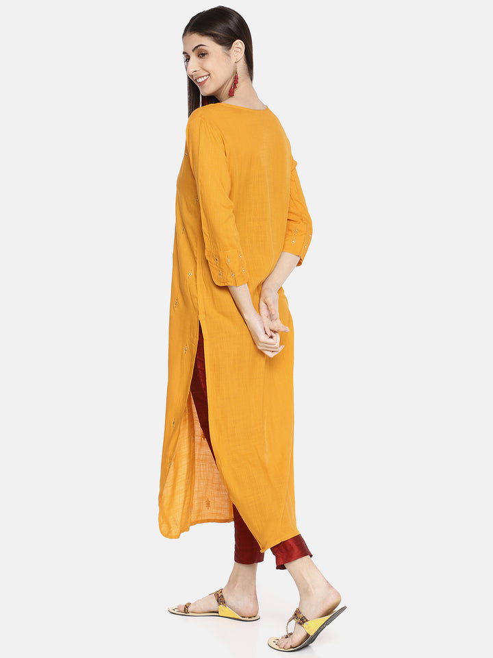 Neerus Yellow Embroidered Straight Kurta