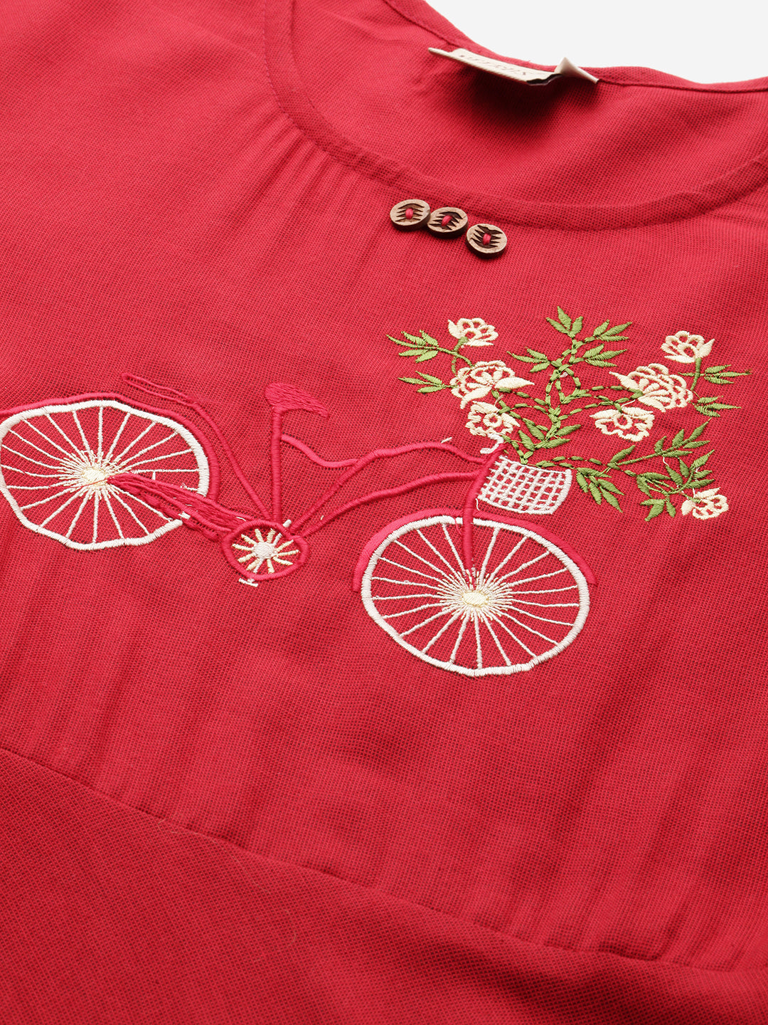 Neerus Women Red Quirky Yoke Design A-Line Kurta