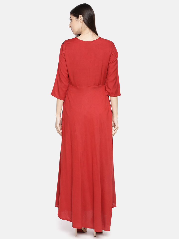 Neerus Women Red Quirky Yoke Design A-Line Kurta