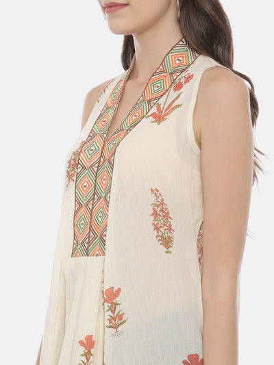 Neeru's Cream Printed High Low Kurta