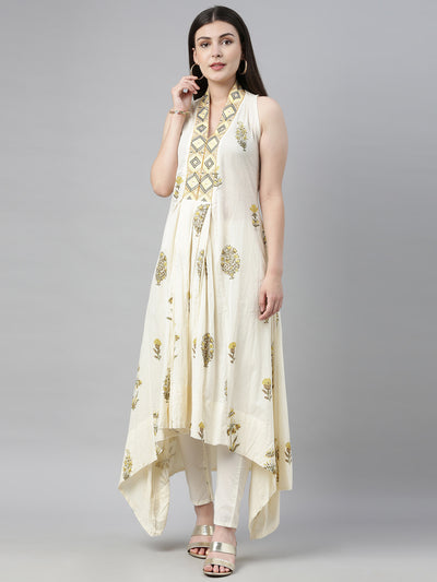 Neeru's White Printed Kurta Pant Set
