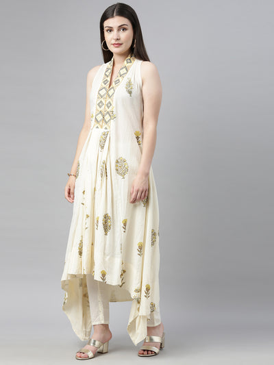 Neeru's White Printed Kurta Pant Set