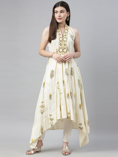 Neeru's White Printed Kurta Pant Set