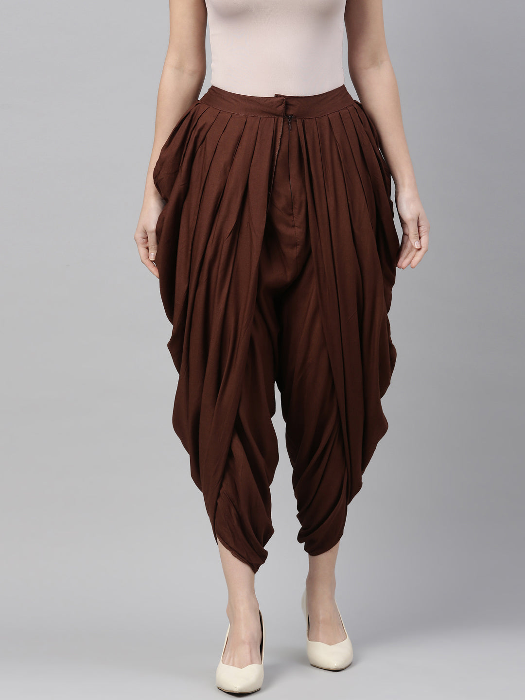 Neerus Brown rayon solid dhoti bottom - detail view 4
