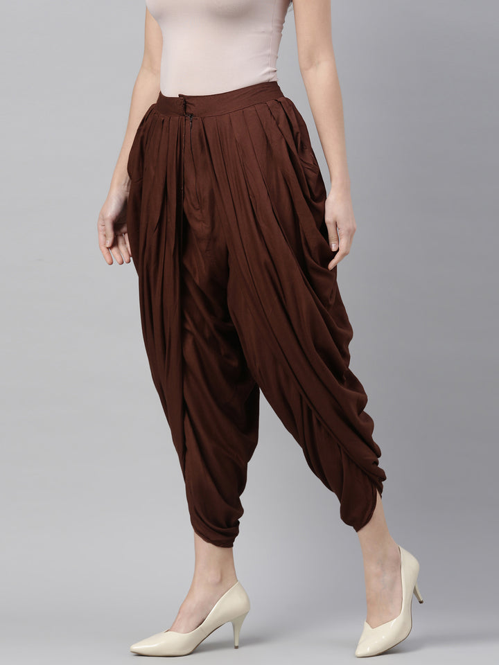 Neerus Brown rayon solid dhoti bottom - side view