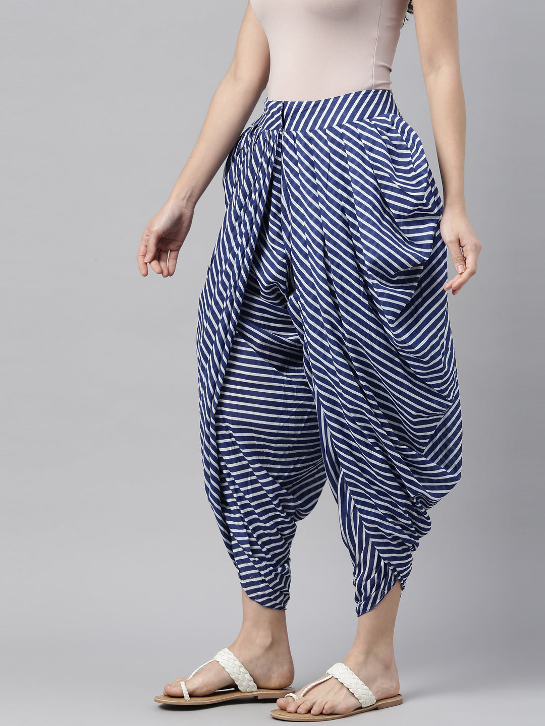 Neerus Blue rayon solid dhoti bottom - side view