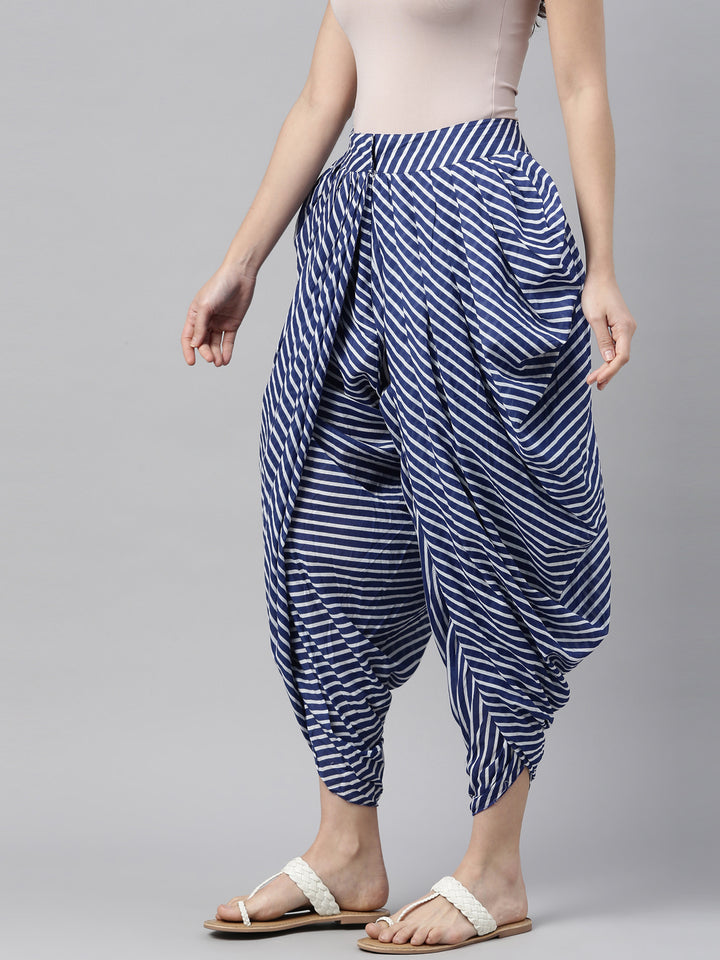 Neerus Blue rayon solid dhoti bottom - side view