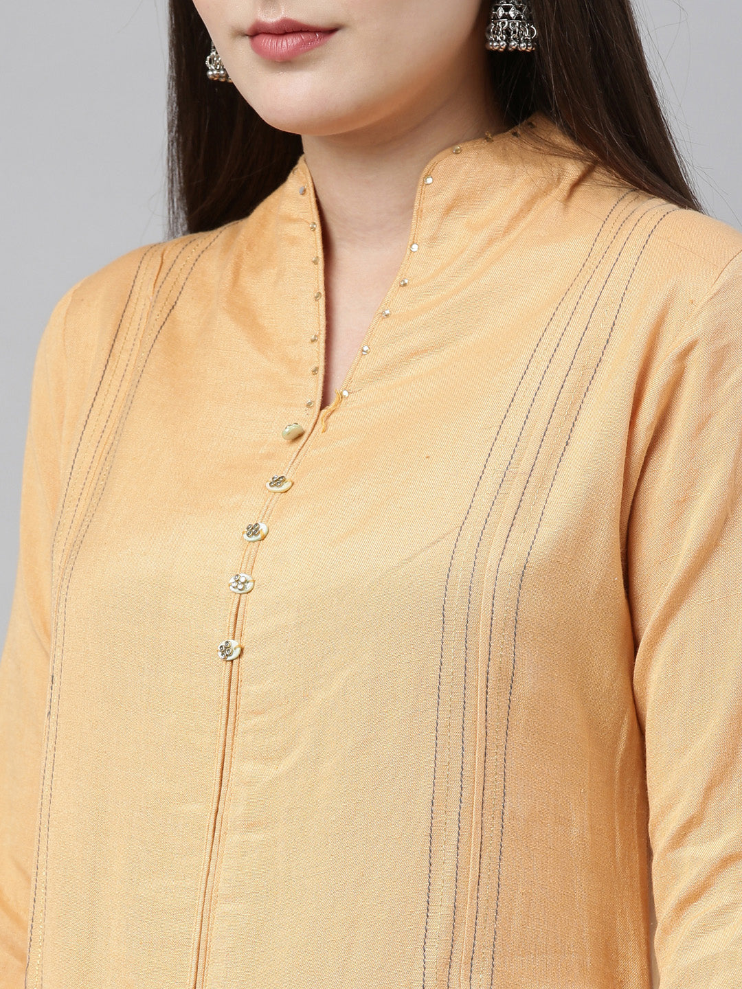 Neerus Orange cotton printed straight kurti - side view