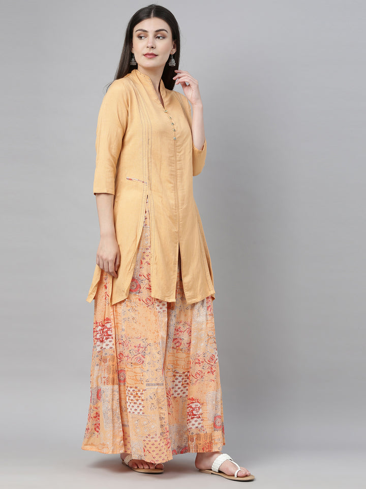 Neerus Orange cotton printed straight kurti - detail view 2
