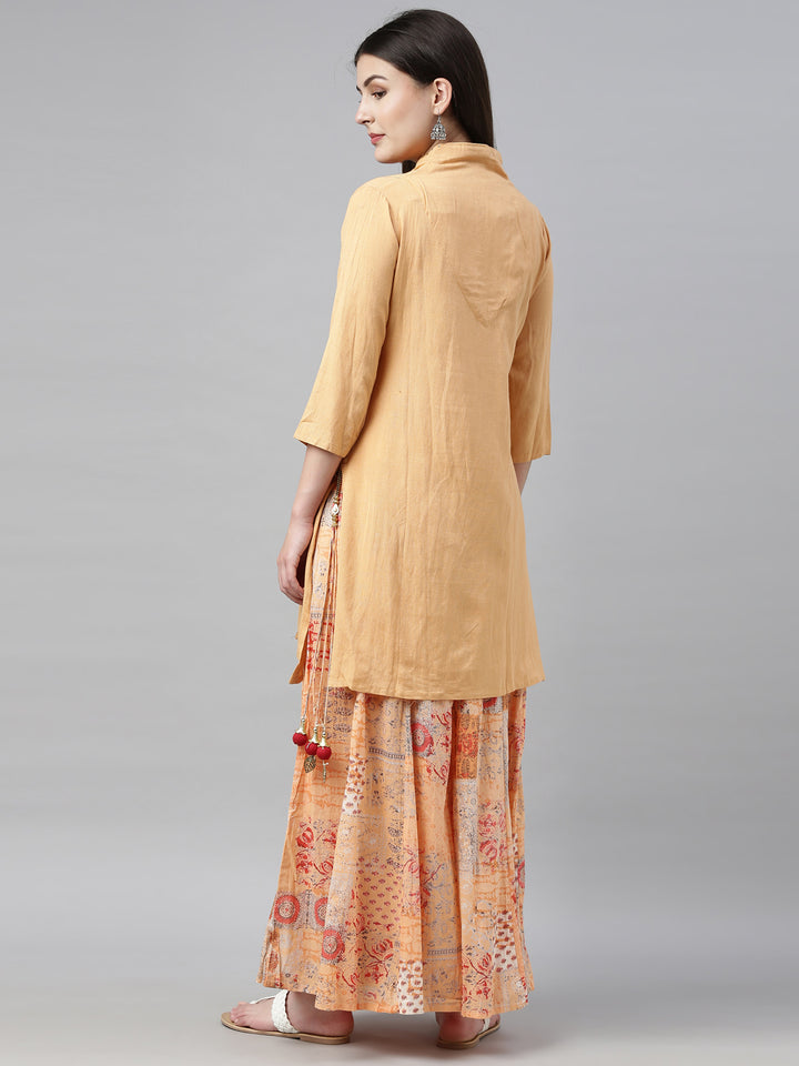 Neerus Orange cotton printed straight kurti - detail view 3