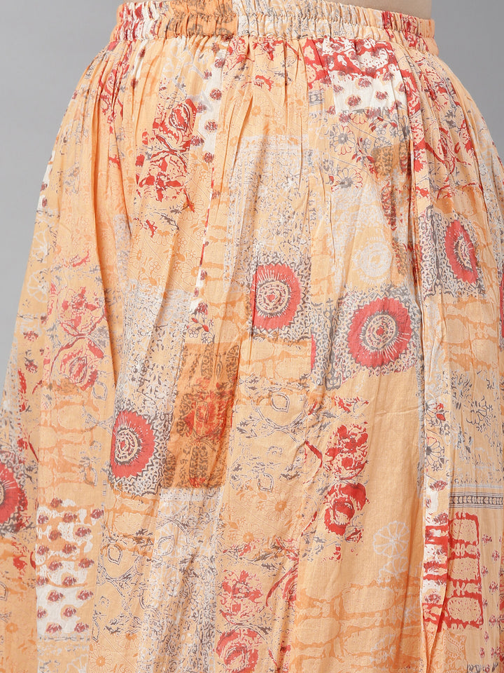 Neerus Orange cotton printed straight kurti - detail view 5