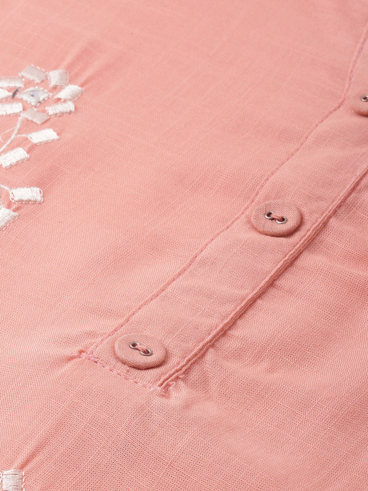 Neerus Pink Embroidered Straight Kurta