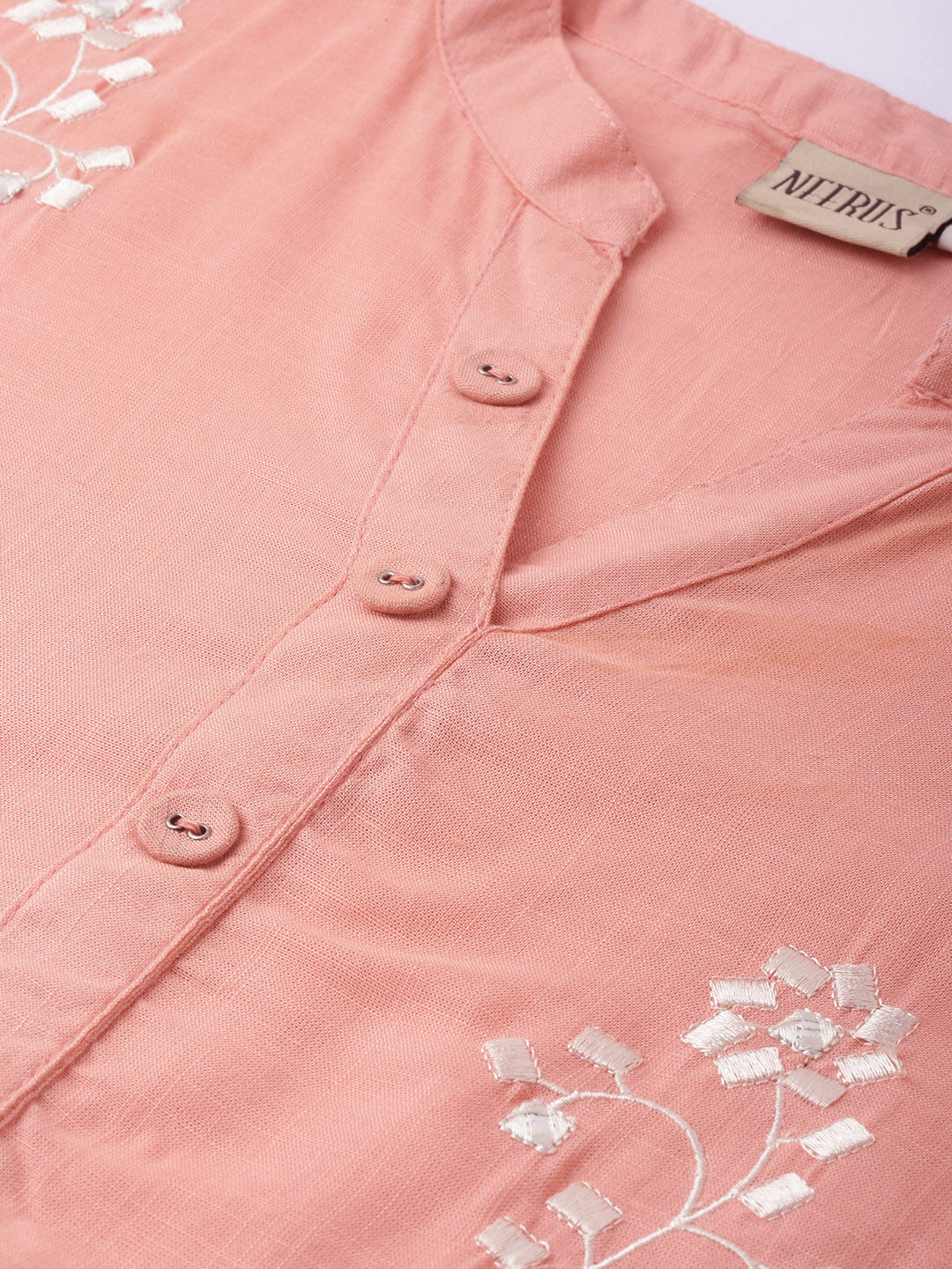 Neerus Pink Embroidered Straight Kurta