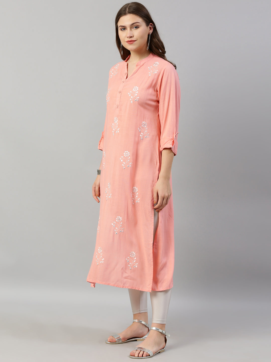 Neerus Pink Embroidered Straight Kurta