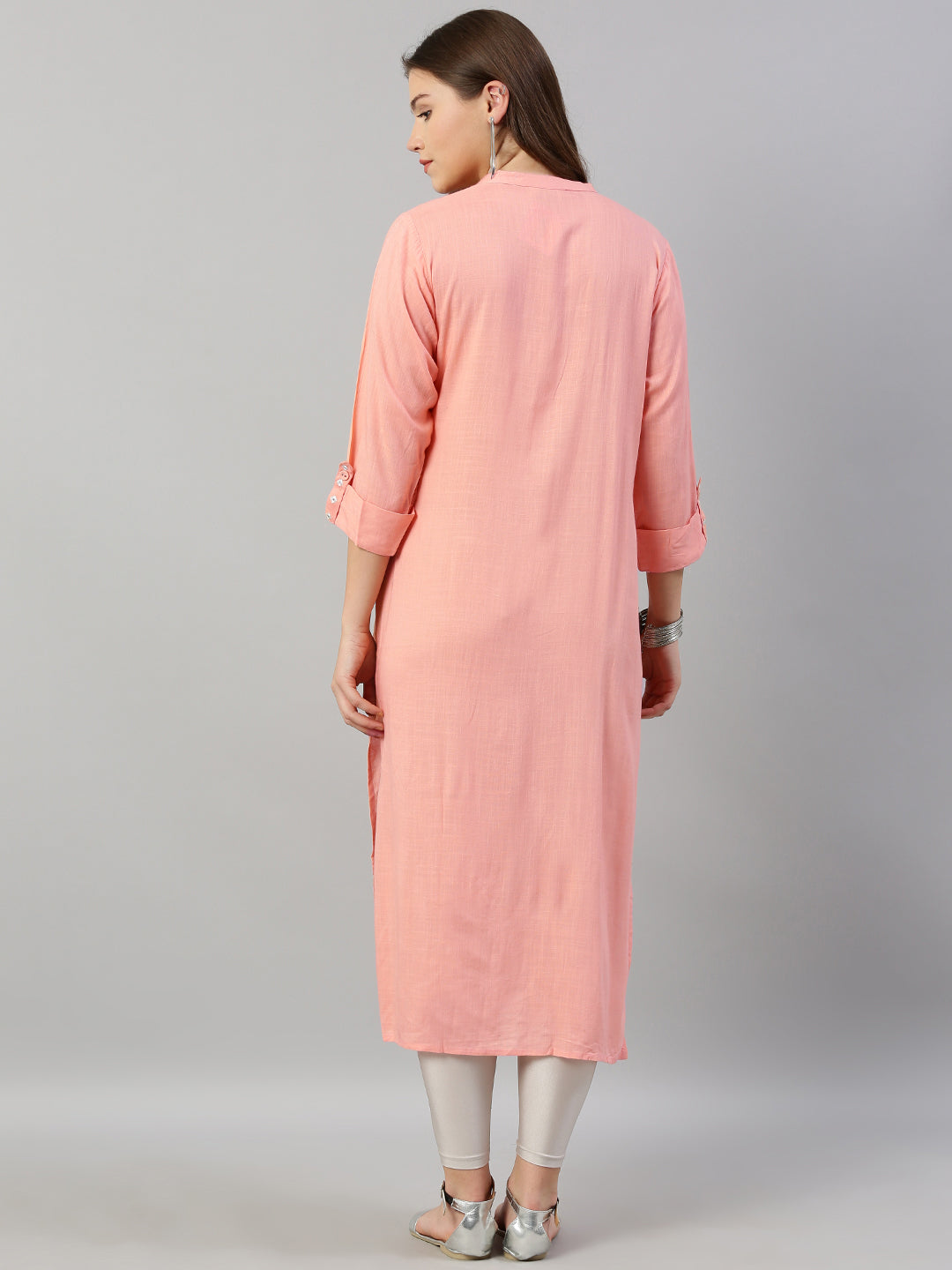 Neerus Pink Embroidered Straight Kurta