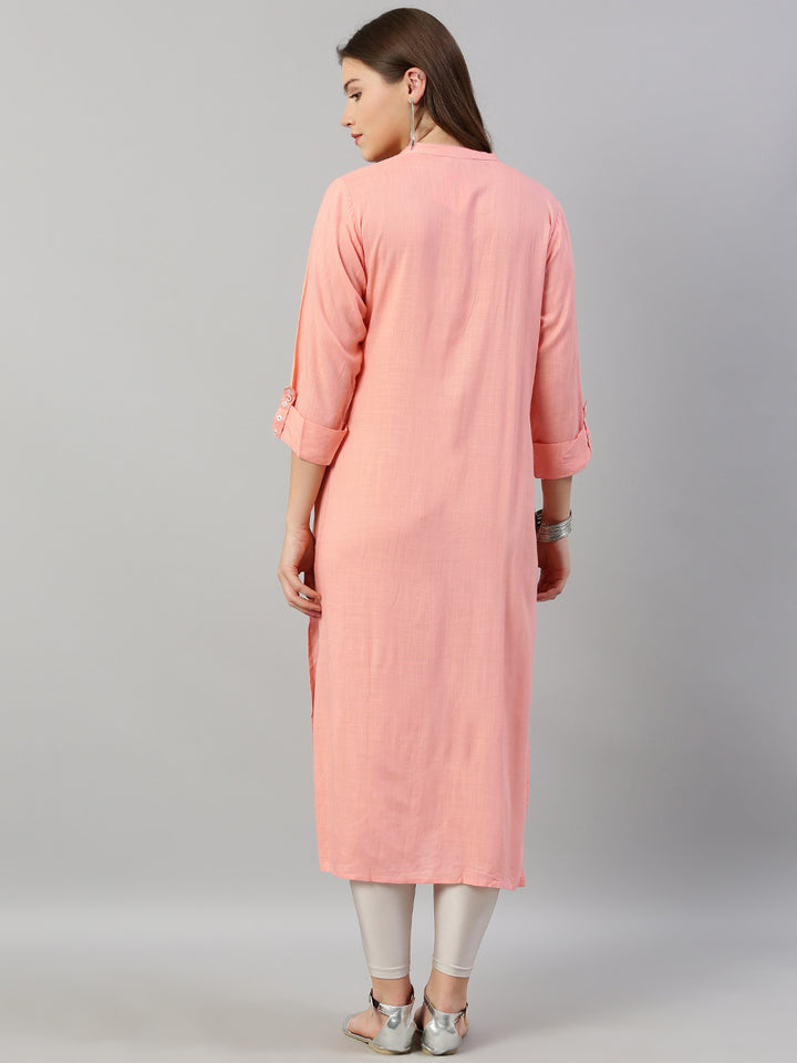 Neerus Pink Embroidered Straight Kurta