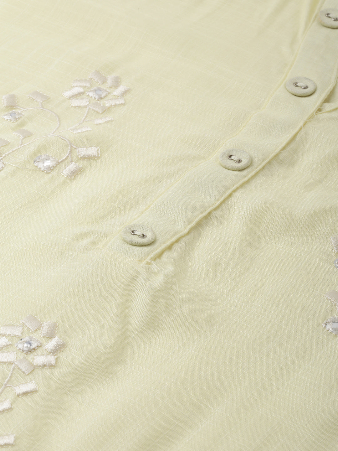 Neeru's Women Yellow Off-White Embroidered Straight Kurta