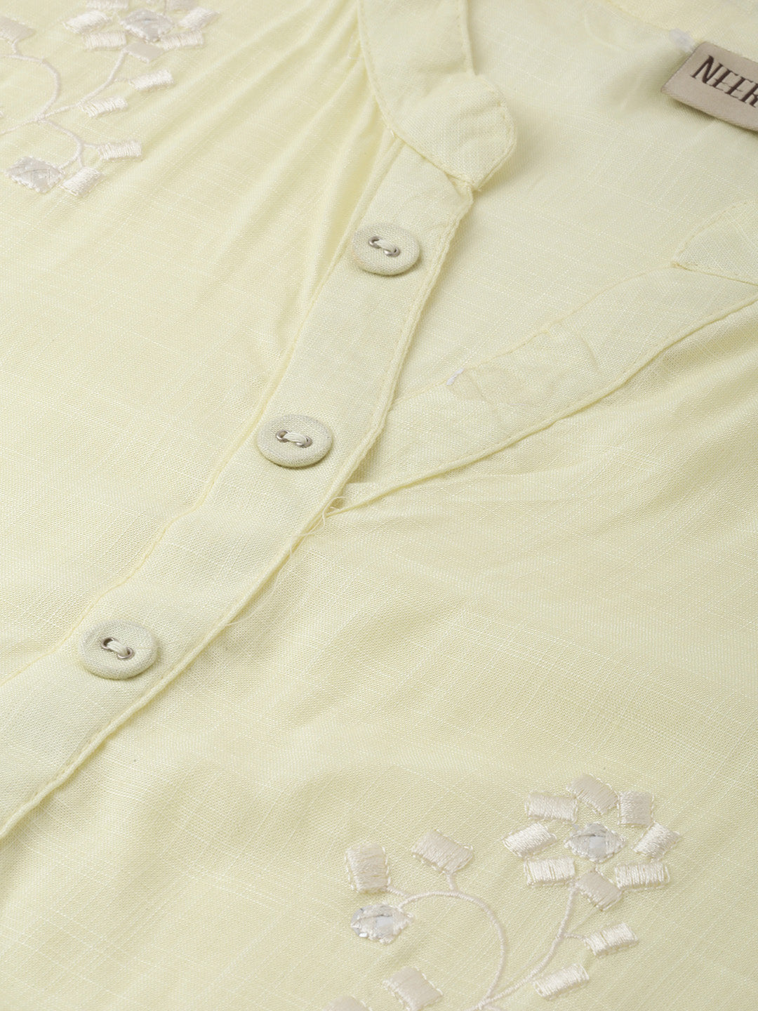 Neeru's Women Yellow Off-White Embroidered Straight Kurta