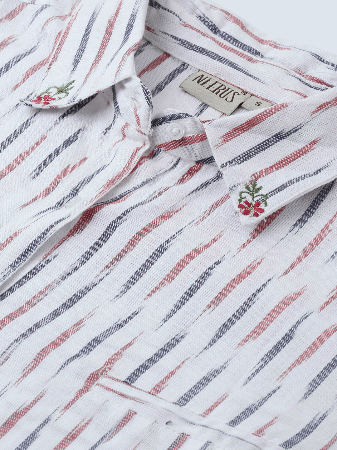 Neerus Women White Red Woven Design Straight Fusion Kurta