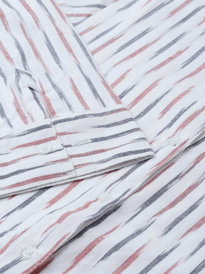 Neerus Women White Red Woven Design Straight Fusion Kurta