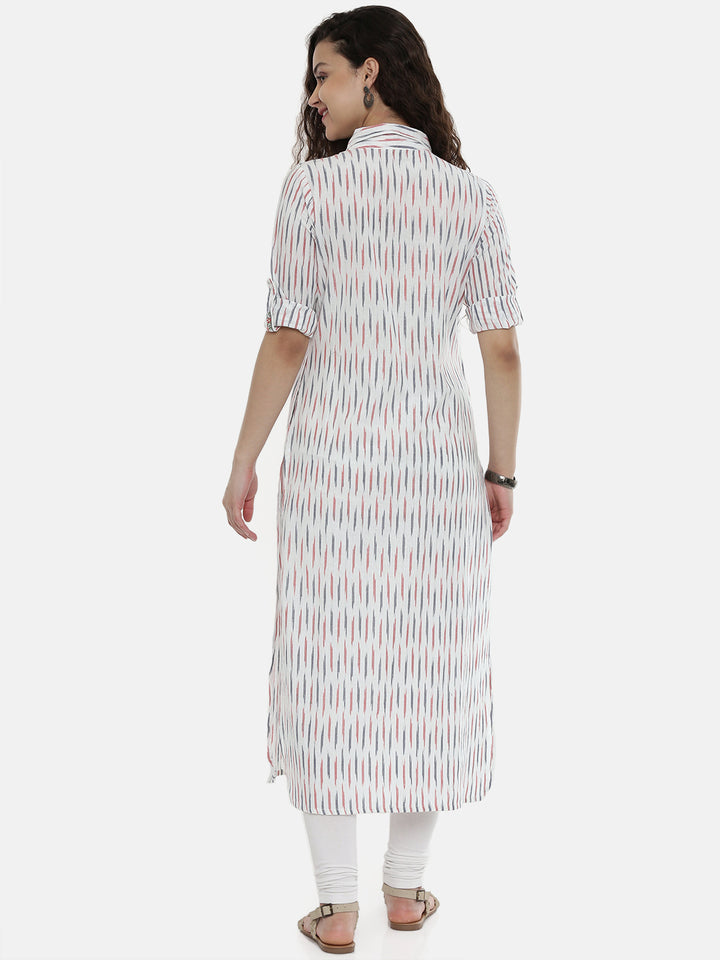 Neerus Women White Red Woven Design Straight Fusion Kurta