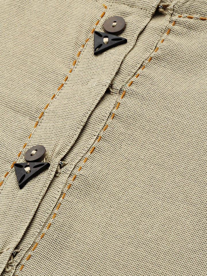 Neerus Beige Anarkali Kurta With Scarf