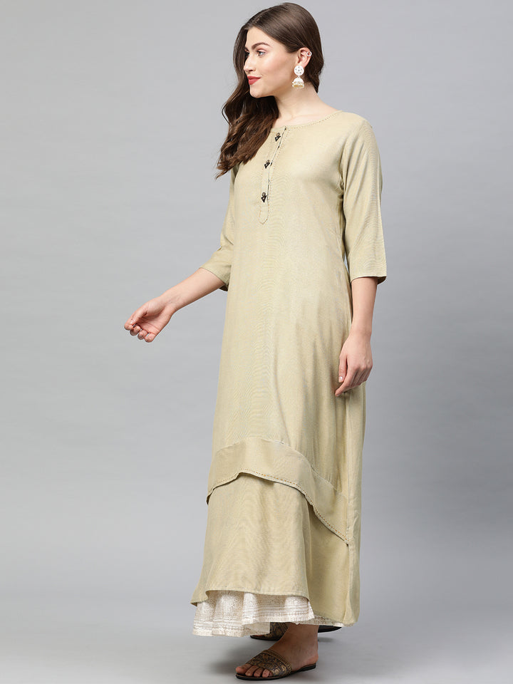 Neerus Beige Anarkali Kurta With Scarf