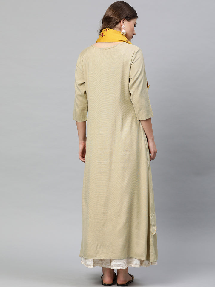 Neerus Beige Anarkali Kurta With Scarf