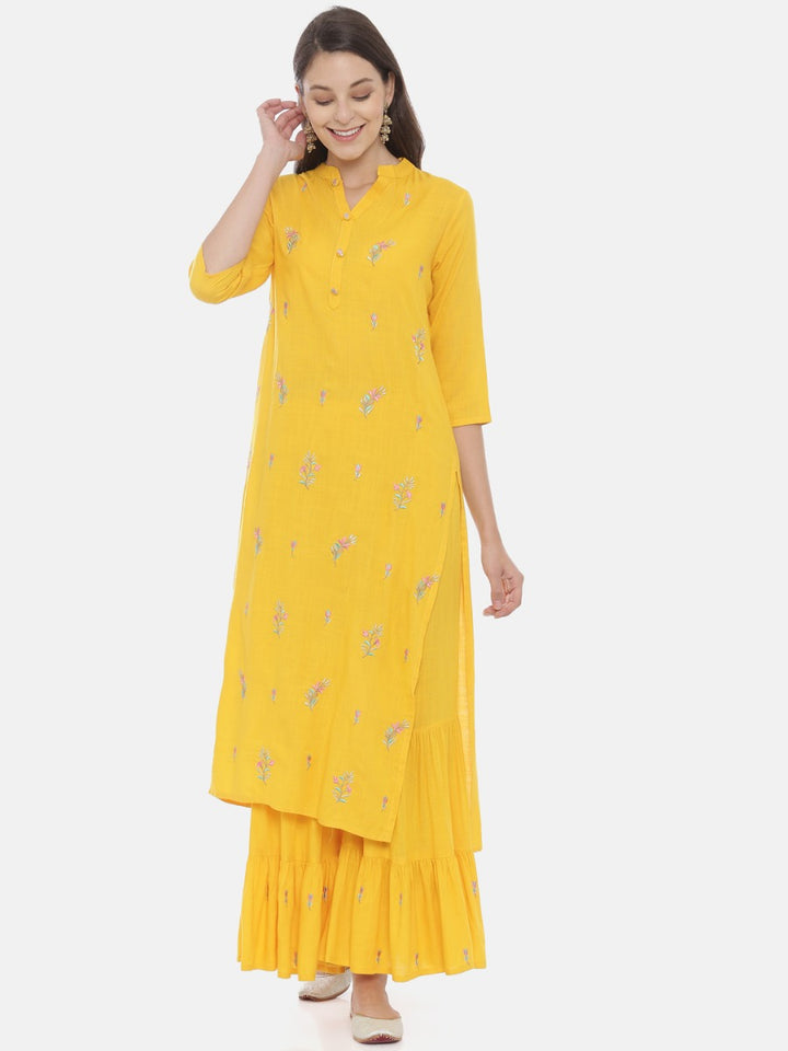 Neerus Yellow Embroidered Straight Kurta