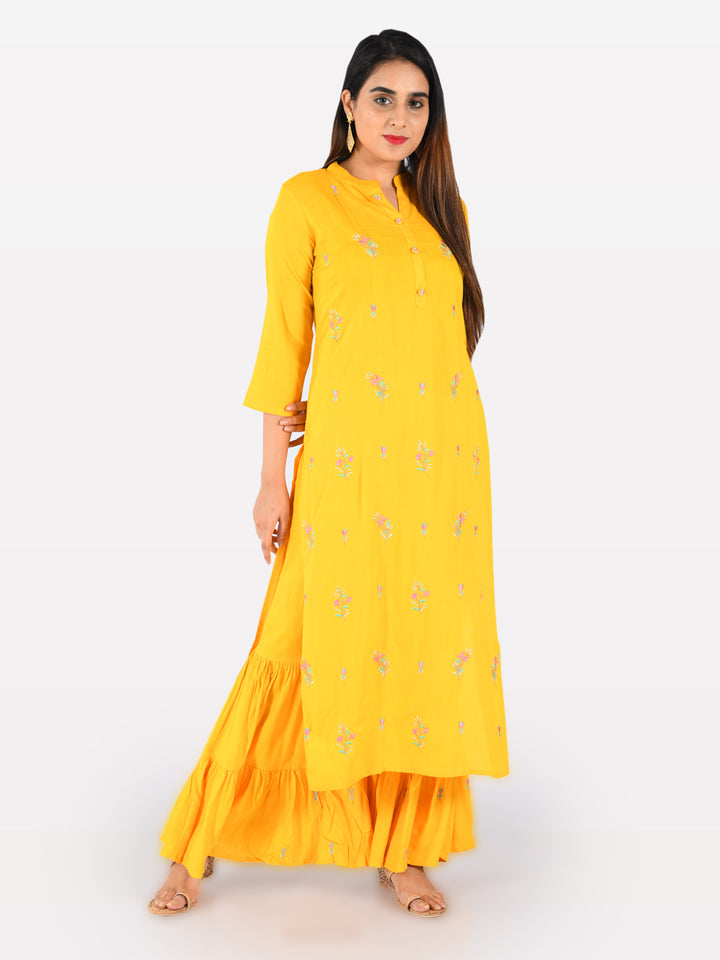 Neerus Yellow Embroidered Straight Kurta