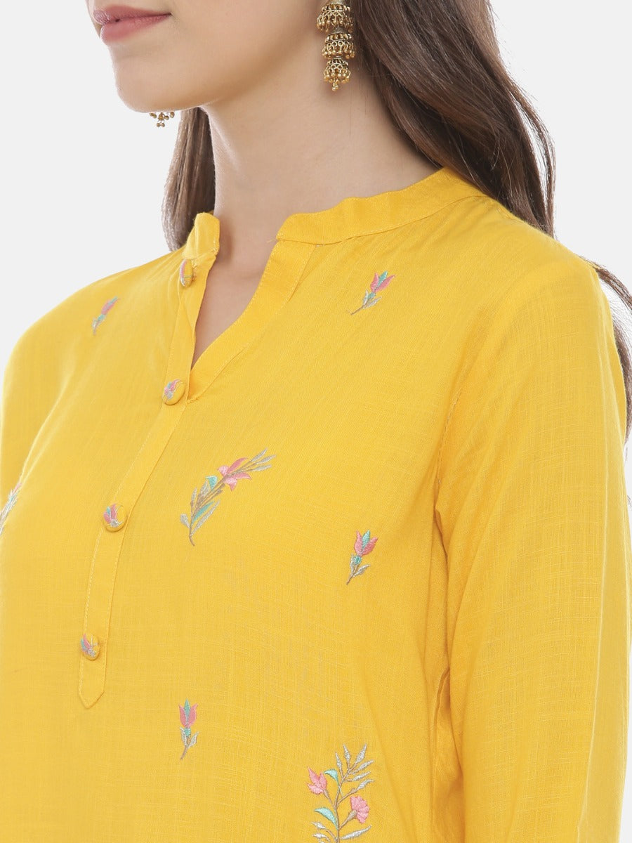 Neeru's Yellow Embroidered Straight Kurta