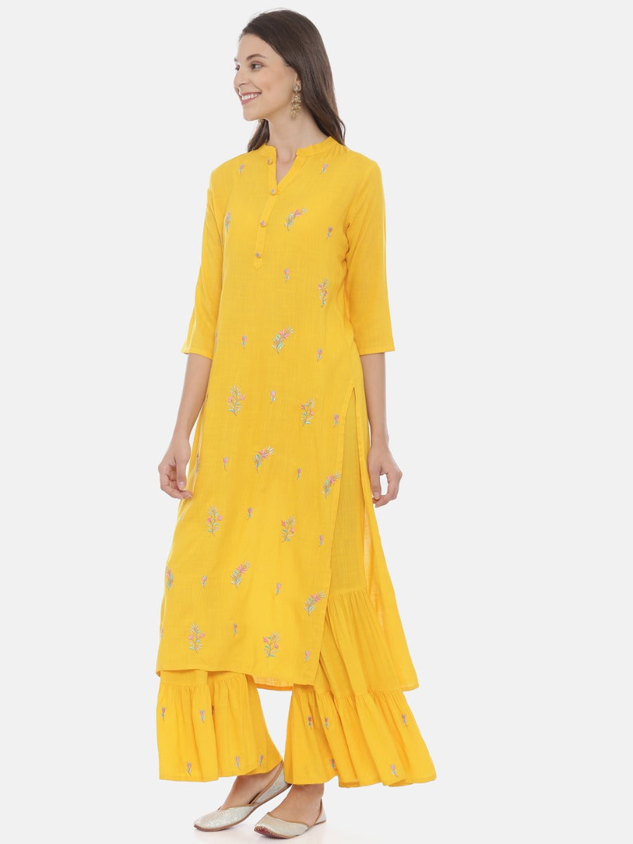 Neeru's Yellow Embroidered Straight Kurta