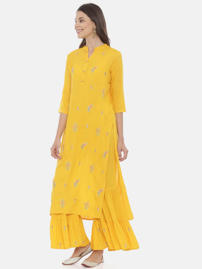 Neeru's Yellow Embroidered Straight Kurta