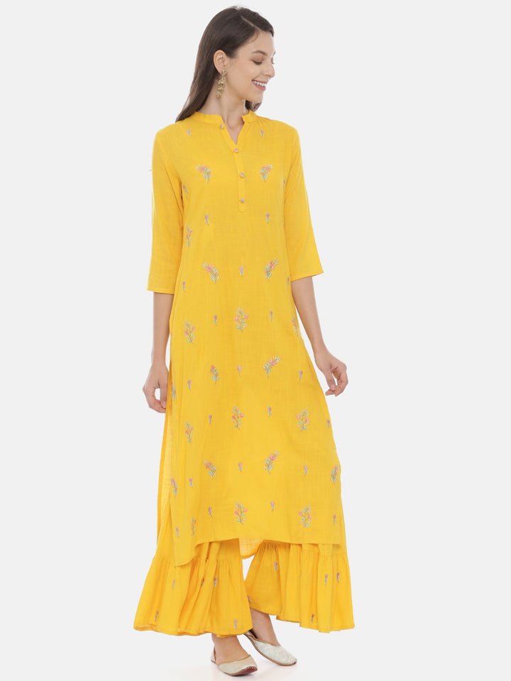 Neerus Yellow Embroidered Straight Kurta